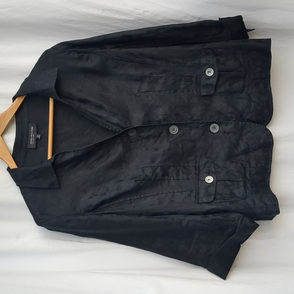 Jones New York blazer floral linen black jacket 16